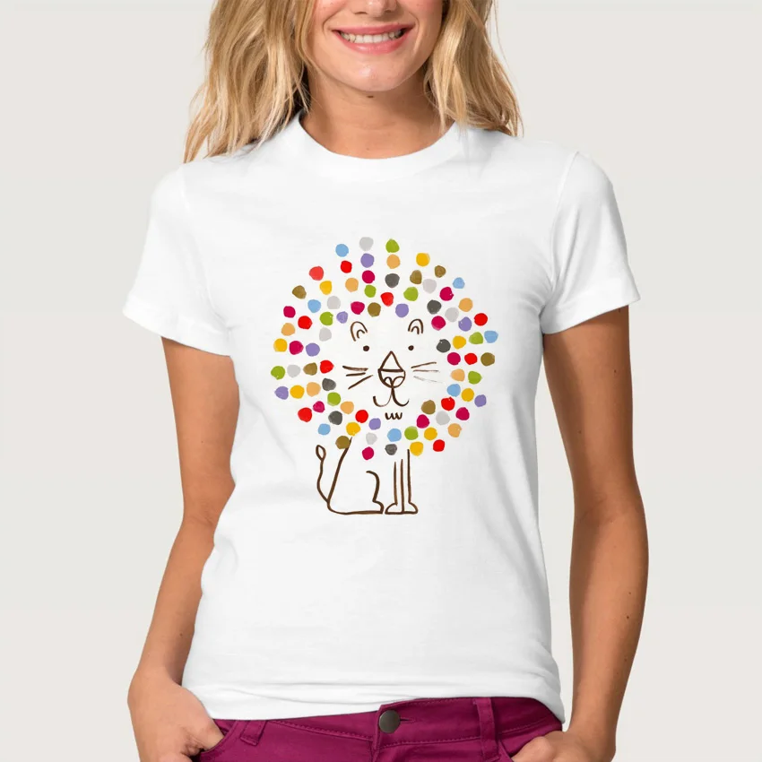 

YEMUSEED New Women Fashion Graffiti Lion Print T-shirt Sleeve Tops Loose Tee Lovely T shirt Cool shirt Hipster QD58-QM