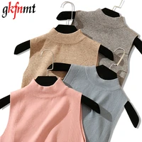 2021 new half high collar tank tops y2k female summer fashion solid women hight quality blue gray black white knitted tops sexy