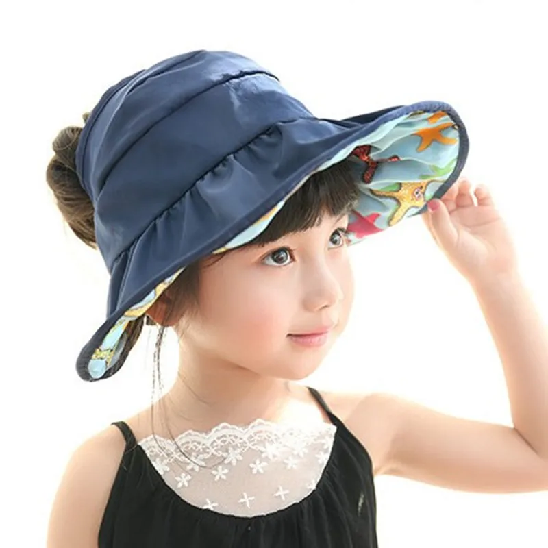 

For Children Aged 4-8 Years Summer Anti-UV Big Eaves Sun Hats Double Sided Wearable Adjustable Head Size Girls Empty Beach Hat