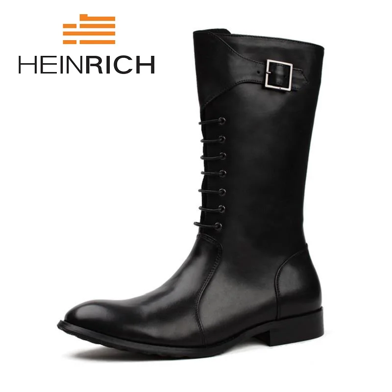 HEINRICH/высокие сапоги до середины икры мужские кожаные мотоциклетные ботинки в