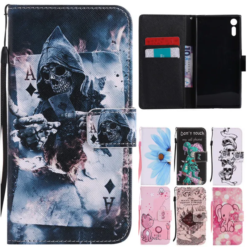 XZ Роскошный кожаный чехол с откидной крышкой и милым мультяшным черепом для Sony