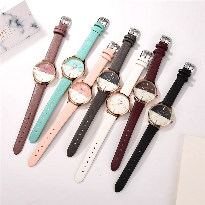 Новый модный стиль роскошные модные женские простые часы с кожаным ремешком