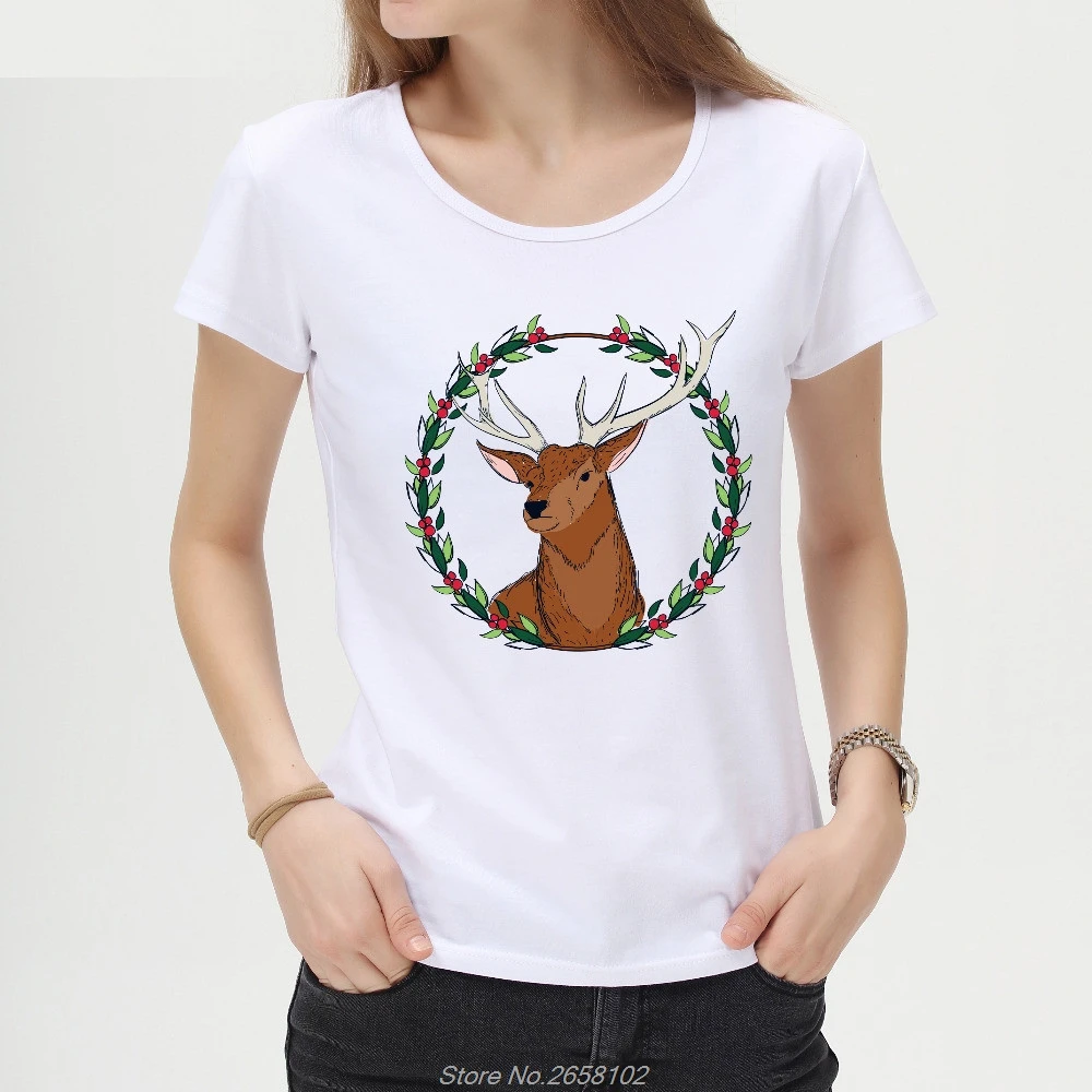 Новая Дизайнерская футболка с акварелью и рождественским оленем женская модная