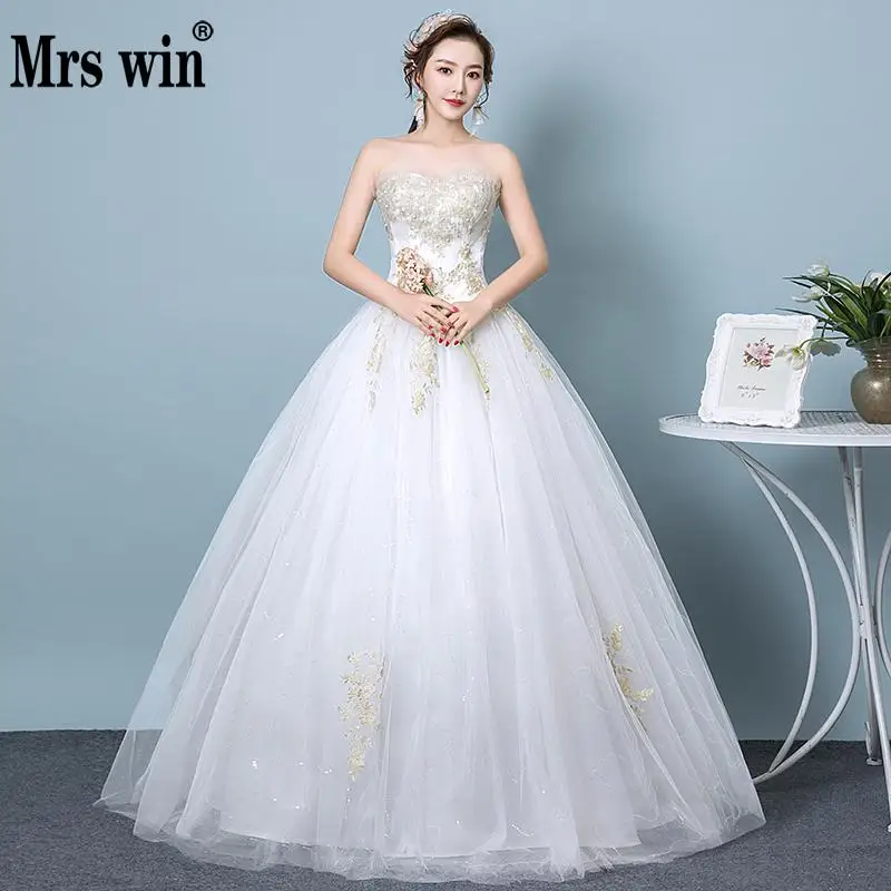 Дешевые 2019 новые Mrs Win Свадебные платья без бретелей классическое бальное платье