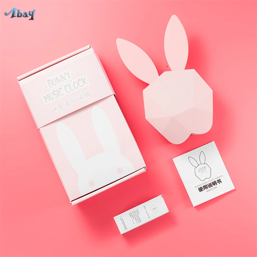 Pink Rabbit Night Lights Bedroom Bedside Lamps with Time Music Girl Children's Room Cute Birthday Lover Gift Kid LED | Лампы и