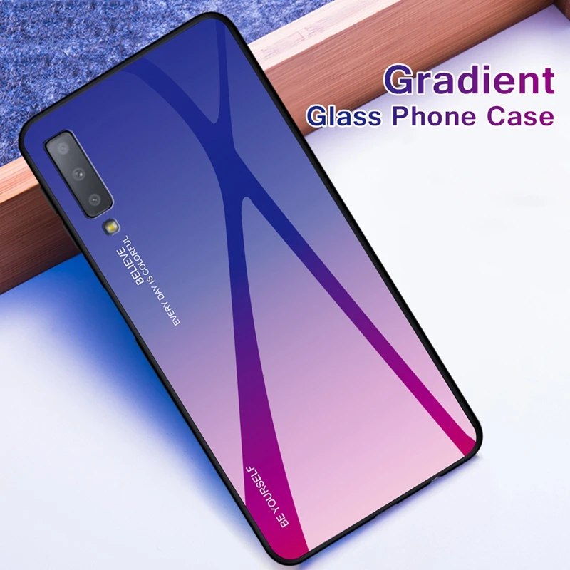 EKDME разноцветный роскошный стеклянный чехол для samsung Galaxy A7 A6 A8 Plus A5 A520 A7 A720 Aurora, чехол из закаленного стекла