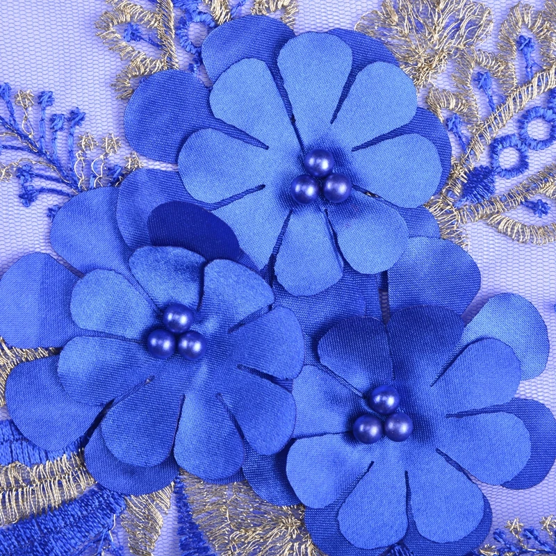 Blue Color Nigerian 3D Lace Fabric 2018 Fashion African Tulle With Beaded French High Quality | Дом и сад