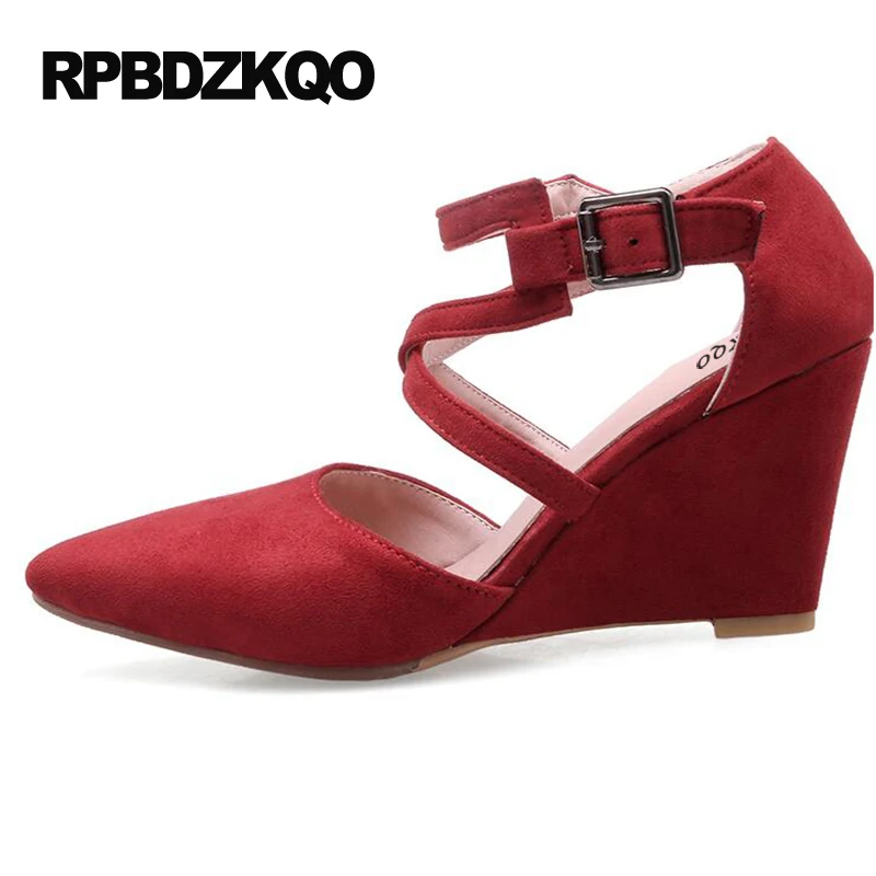 Тонкий ремешком туфли на танкетке маленький размер Ремень для лодыжки Размер 4 34