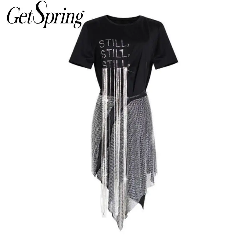 Женский комплект из двух предметов GetSpring футболка с коротким рукавом и алмазной