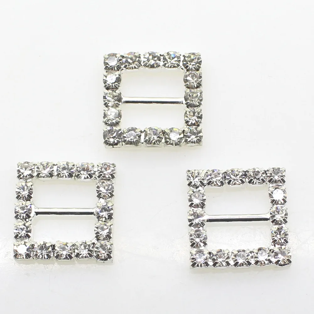 

10pcs/Lot 16MM Square Silver Rhinestones Buckles Metal Diamante Diy Hair Accessory Wedding Decorative Ribbon deduction