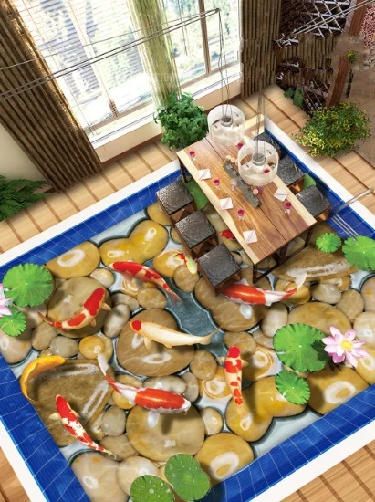 

[Self-Adhesive] 3D Painting Stone Koi 3 Non-slip Waterproof Photo Self-Adhesive Floor Mural Sticker WallPaper Murals Print Decal