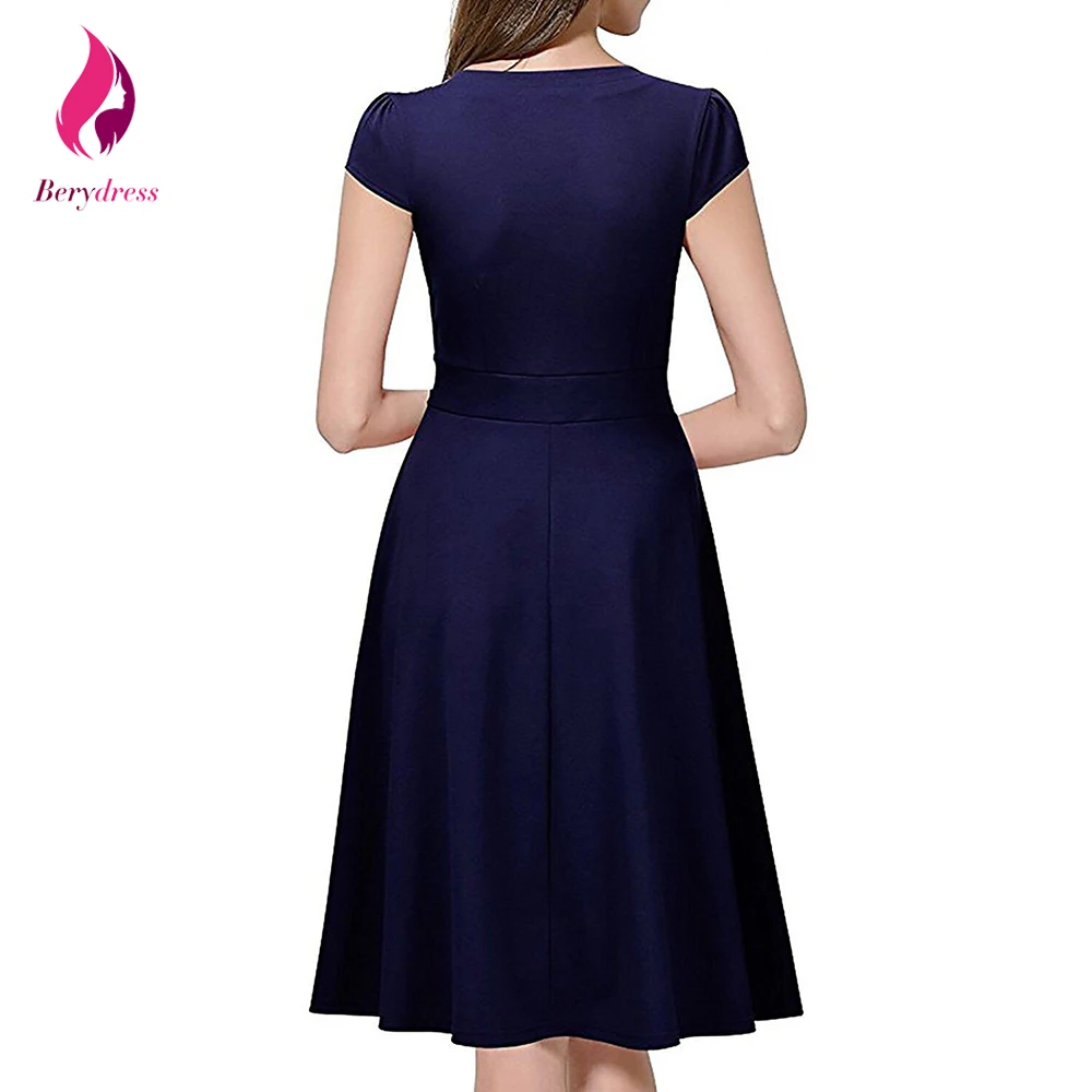 Berydress Retro 1950s Elegant Women Office Dress Navy Blue Vestido De Festa Formal Work Summer Dresses 2017 Audrey Hepburn | Женская