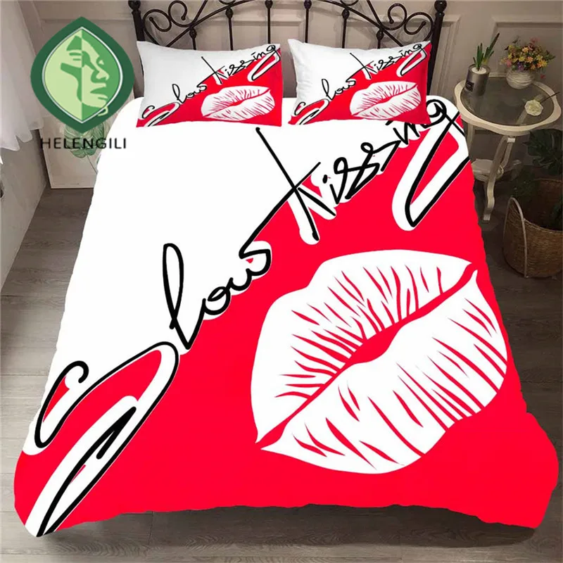 

HELENGILI 3D Bedding Set Kiss Lips Mouth Print Duvet Cover Set Lifelike Bedclothes with Pillowcase Bed Set Home Textiles #ZUI-16