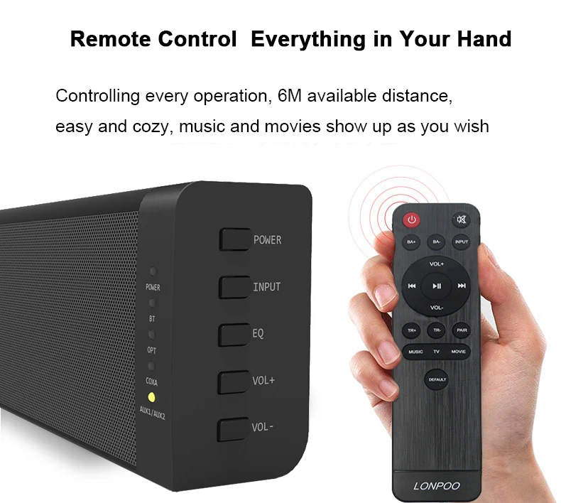 LONPOO мощный 60 Вт Bluetooth ТВ HDMI (ARC) динамик беспроводной стерео Саундбар сабвуфер с