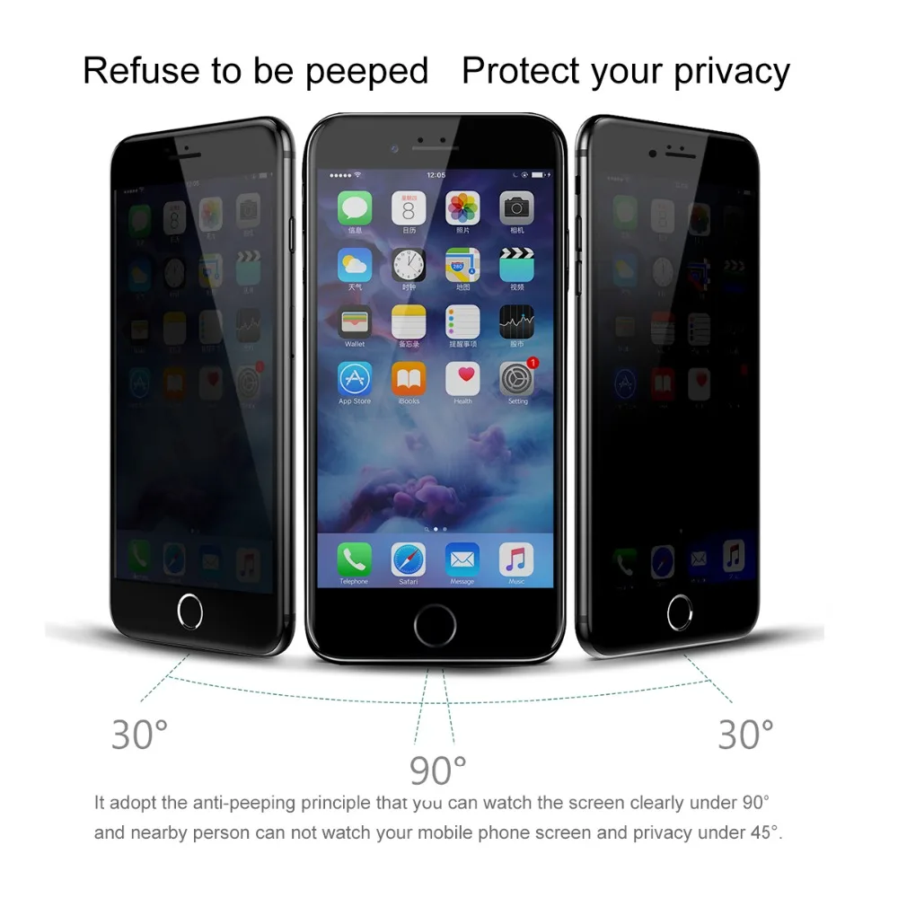 3D полное покрытие Анти шпион экран протектор для iPhone 8 7 6 6s Plus SE 2020 X XS 11 12 Mini Pro Max