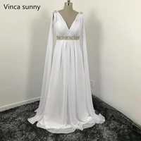 greek style wedding dresses with watteau train 2022 v neck long chiffon grecian beach maternity wedding gowns grecian bridal