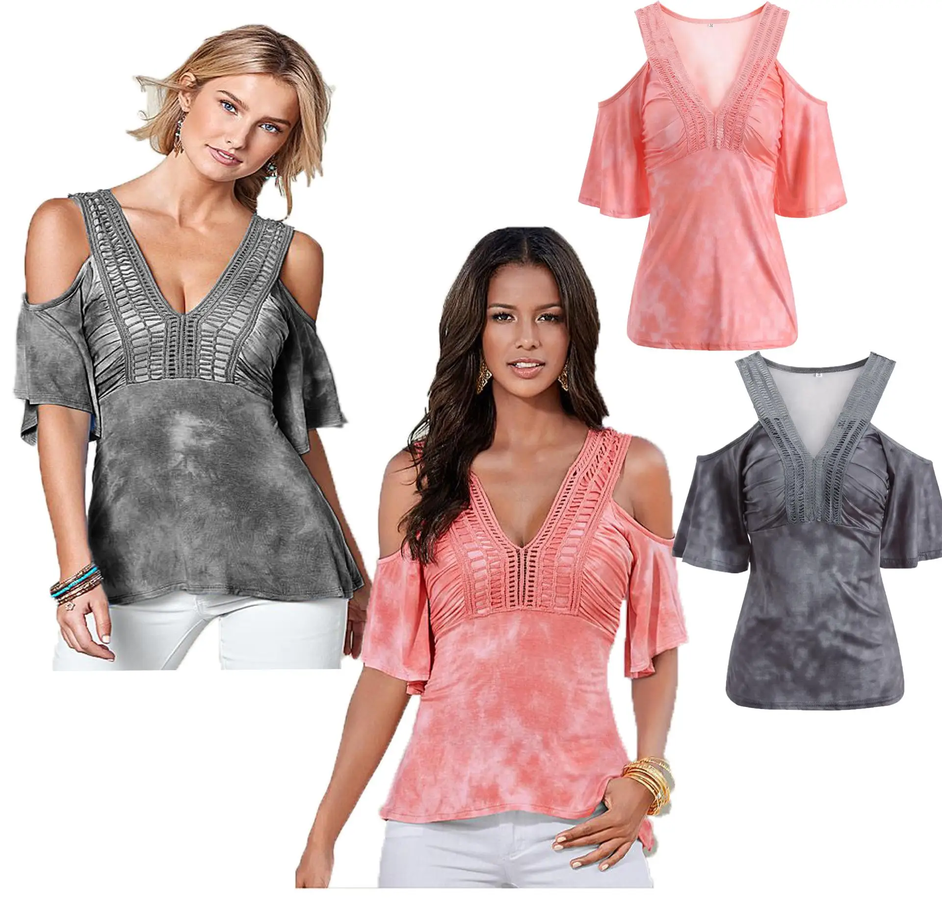 Summer Tie-dyed Graffiti Doodle Pink Gray Blue Short Sleeve T-Shirt Women T Shirt Sexy Off Shoulder Top Slim Fit Tee Femme | Женская