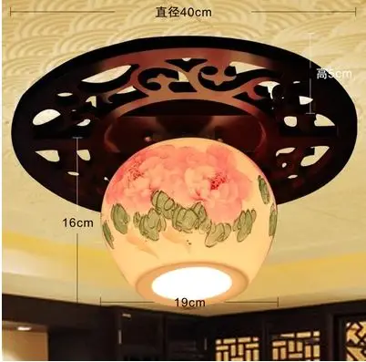 Ming and Qing dynasty Chinese ceiling lamp lighting solid wood ceramic living room corridor porch aisle balcony ceiling lamp