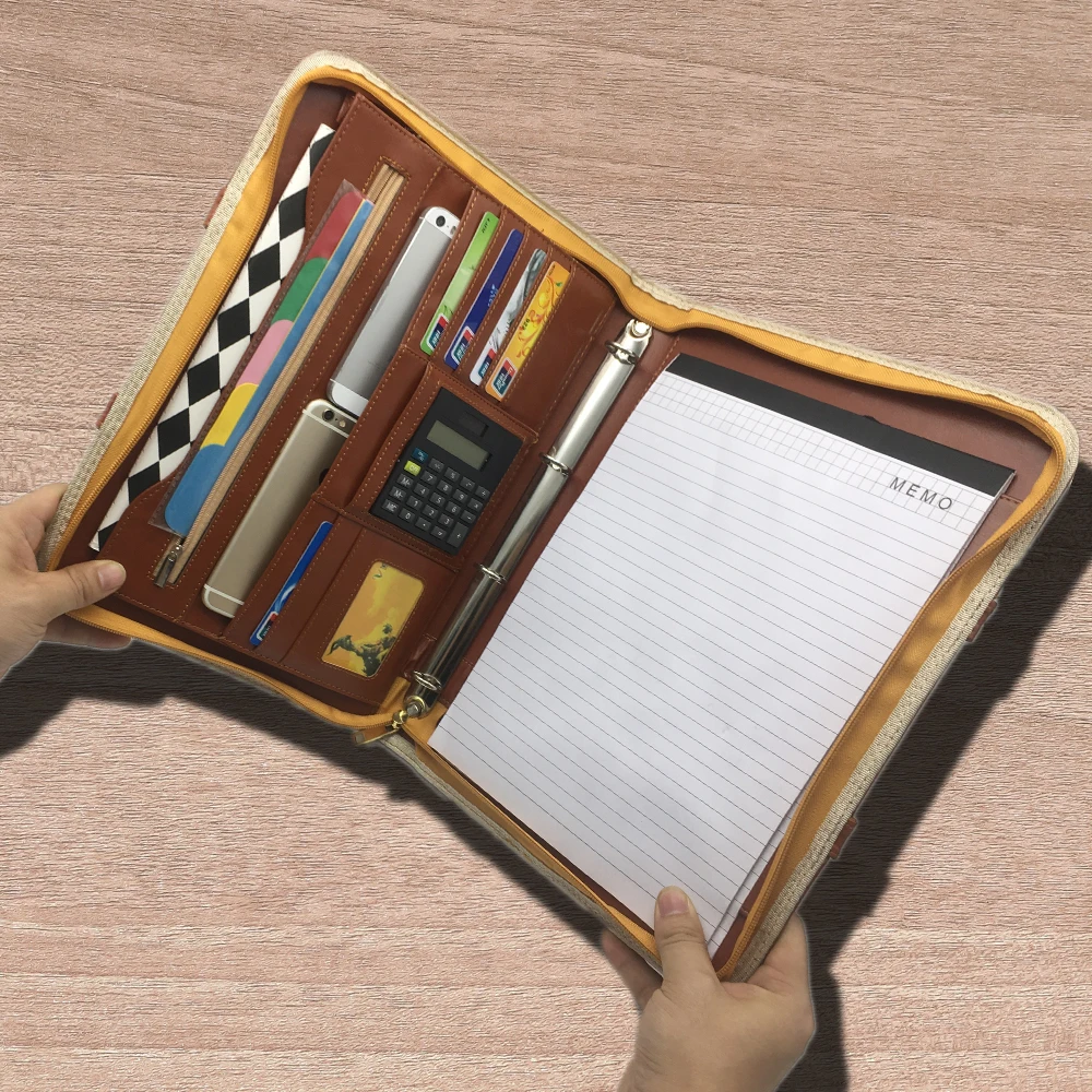 A4 кожа Портативный Документ сумка Padfolio Manager папка для файлов на молнии Бизнес Портфели с ручкой калькулятор