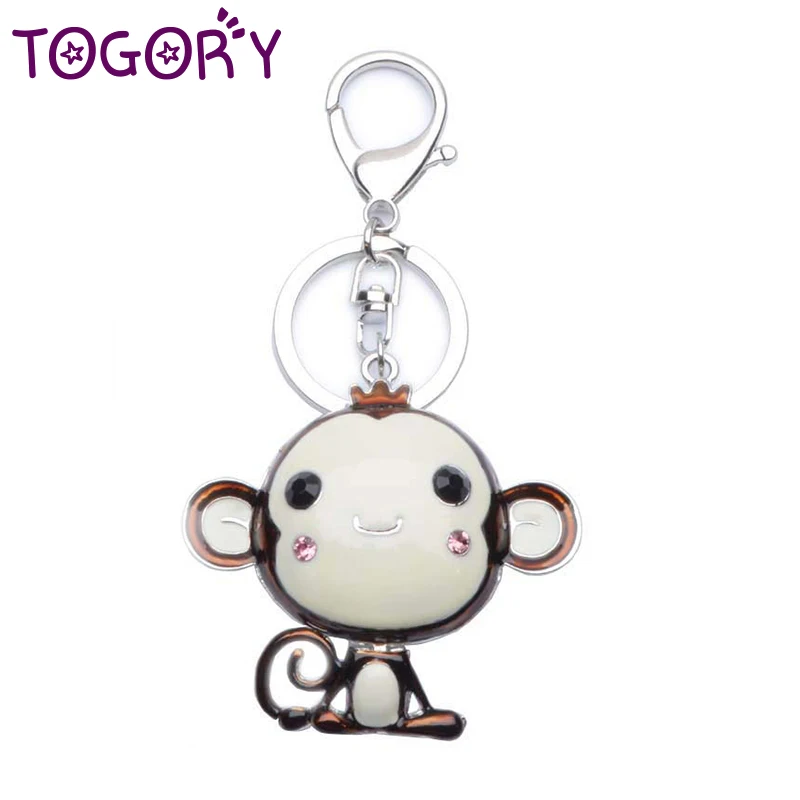 TOGORY, милая обезьяна, хрустальные стразы, металлическая сумка, подвеска, брелок, держатель для ключей, женские Брелки, брелки для автомобиля, KY019 - Цвет: Gray