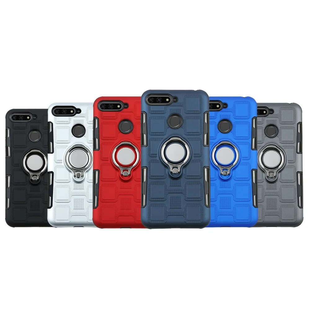 For Funda Huawei Y6 2018 Case Hybrid with Finger Ring Holder Kickstand Fit Magnetic Car Mount Cover for |