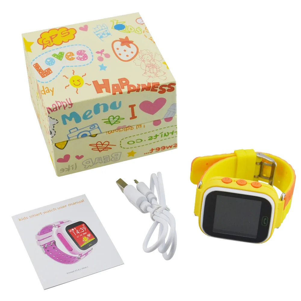 yellow with box 1,44 дюймов TFT Сенсорный экран умные часы Q80 фунтов часы с локатором трекер для детей SOS дети анти-потерянный часы с определением локации - Цвет: yellow with box