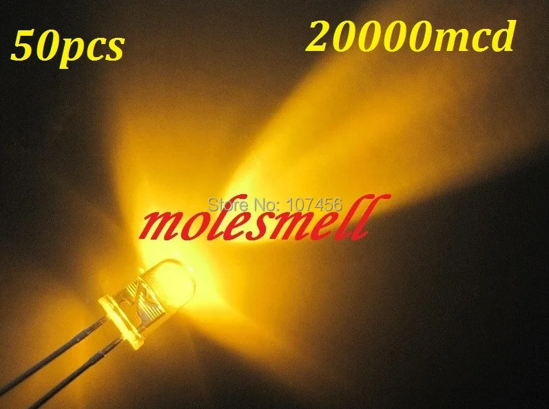 Бесплатная доставка 50 шт. 5 мм желтый Круглый высокая мощность супер яркий