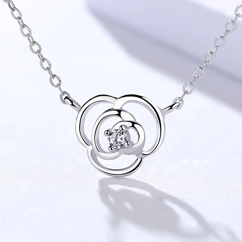 Настоящее серебро 925 пробы ожерелье с полым цветком женское подвеской в виде розы
