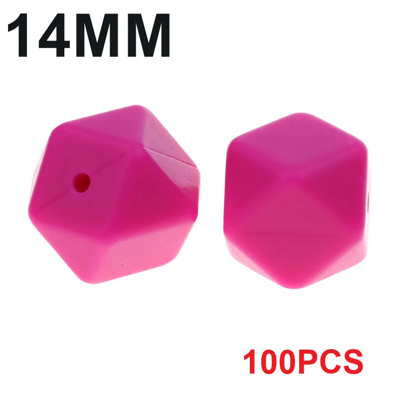 05 Violet Red Fkisbox, Bpa бесплатно, 14 мм, 100 шт., силиконовые шестигранные бусины, детские жевательные прорезыватели, прорезыватели, ожерелье, соска, цепочка, сделай сам, подарок для малышей - Цвет: 05 Violet Red