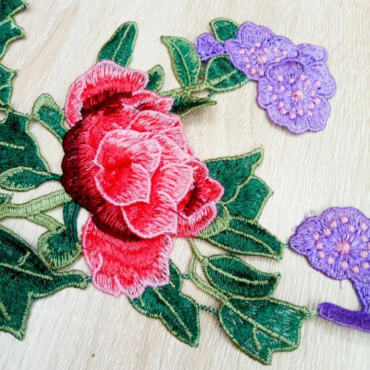1Set Pink Rose Flower Embroidery Patches for Clothes DIY Clothing Sewing Applique Collar | Дом и сад