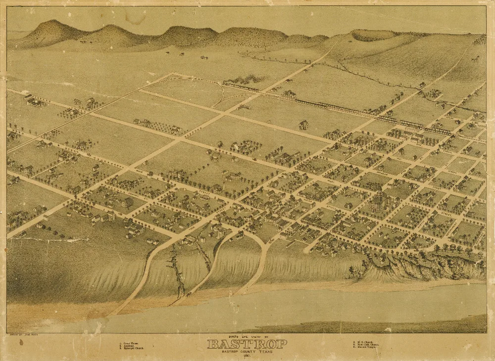Bastrop County Texas в 1887 году Классическая винтажная ретро декоративная крафт-бумага