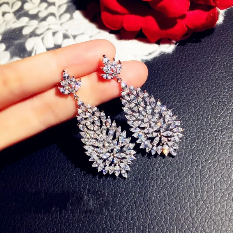 Роскошные серьги подвески с цветком choucong фианитом AAAAA из настоящего