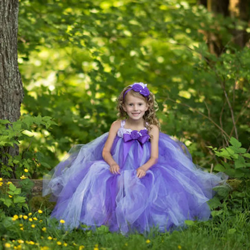 Фиолетовое платье принцессы с юбкой-пачкой для девочек детское Свадебное