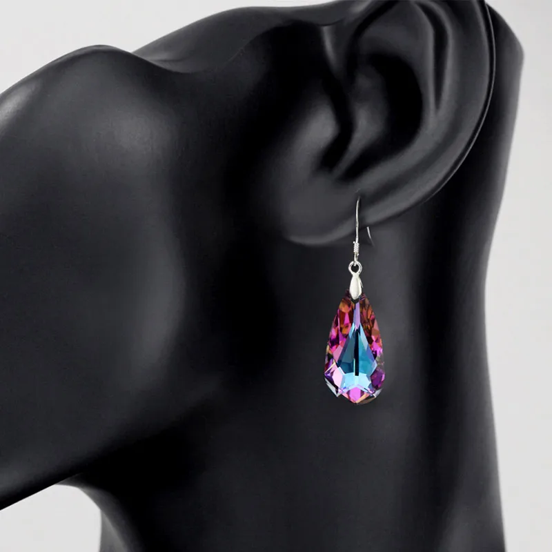 Женские серьги подвески с кристаллами Neoglory фиолетовыми каплями воды новый стиль