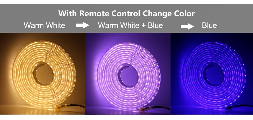 AC220V Светодиодная лента RGB сменный/теплый белый+ синий двойной цвет IP67 Водонепроницаемый для наружного использования гибкий светодиодный светильник полосы
