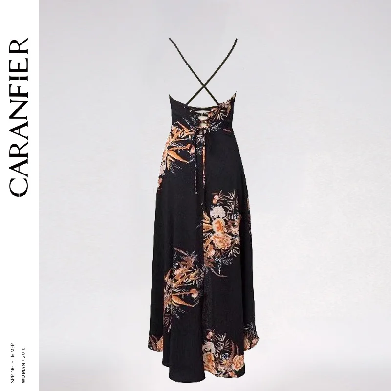 CARANFIER 2018 летнее платье Сексуальная Для женщин пляжное нерегулярные отворотом