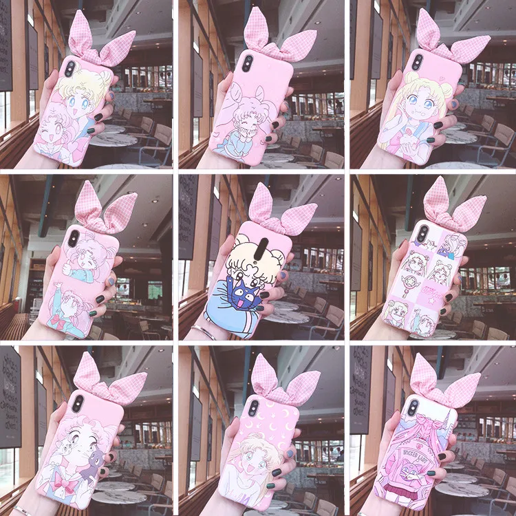 For iphone XS Max Cute 3D Sailor Moon Bow phone case iPhone X XR 6 6S 7 8 plus 4S 5S Cartoon girl Rabbit ears back cover |