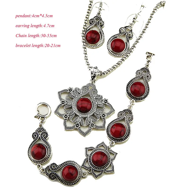 Ретро Новый стиль античное серебро черный натуральный камень ожерелье серьги