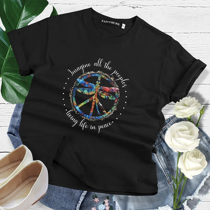 Женская футболка с надписью I'm Most peace love and светильник, женские летние свободные футболки, camiseta mujer S-XL