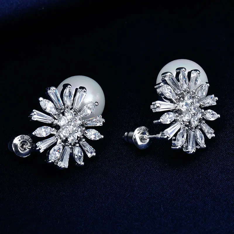 Серьги гвоздики с пресноводным жемчугом в форме цветка|silver plated|silver silverstud earrings silver