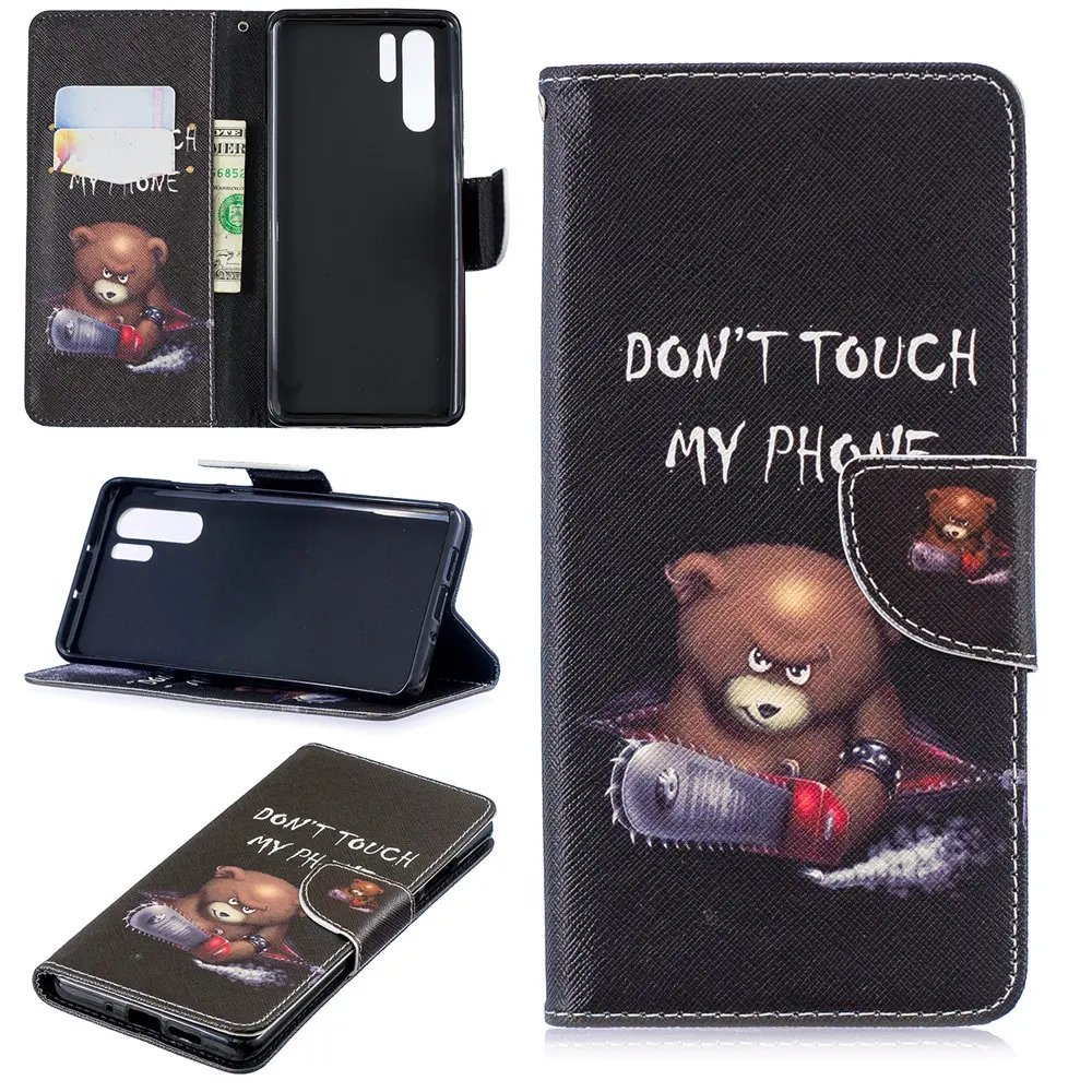 Fashion Panda Flower Tree Butterfly Pattern PU Leather phone Case For Huawei P30 Pro Flip Wallet Cover PRO Coque | Мобильные