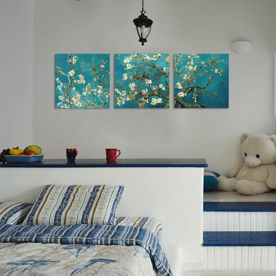 3 предмета стены искусства Ван Гог цветущие миндальное дерево холст Картина на