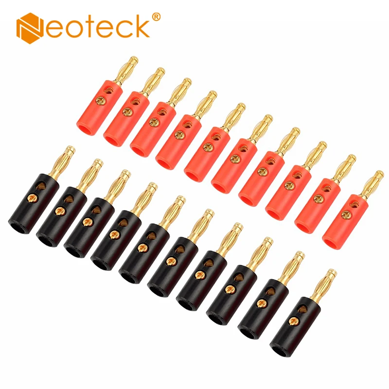 

Neoteck 20 Pcs Black Red Connector 4mm Gold Plated Banana Audio Speaker Plugs Connector Jack Plug Long Thread Adapter Connector