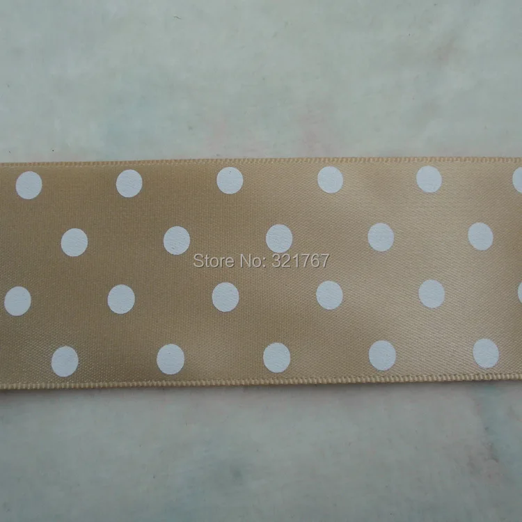3.8cm Dot Print Champagne Silk Ribbon For Gift Package 50meters Polyester Satin Handmade Diy Material | Дом и сад
