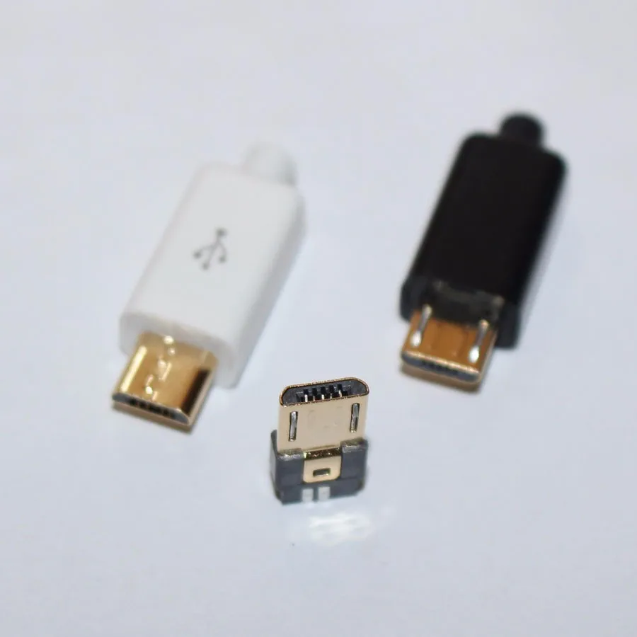 100 наборов DIY Micro USB Type B штекер 5 pin 4 шт разъем в 1 черный белый цвет части