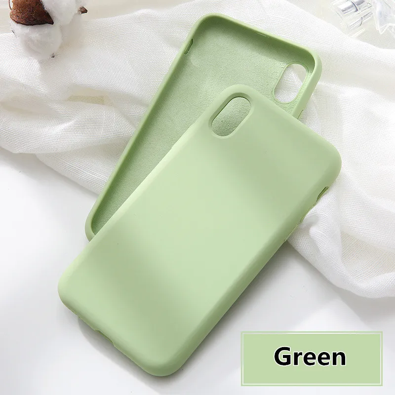 Зеленый Original Simple Color Silicone Phone Case for iPhone 6 6S 7 8 Plus Cute Candy Color Soft Back Cover for iPhone XR XS Max Cases - Цвет: Зеленый