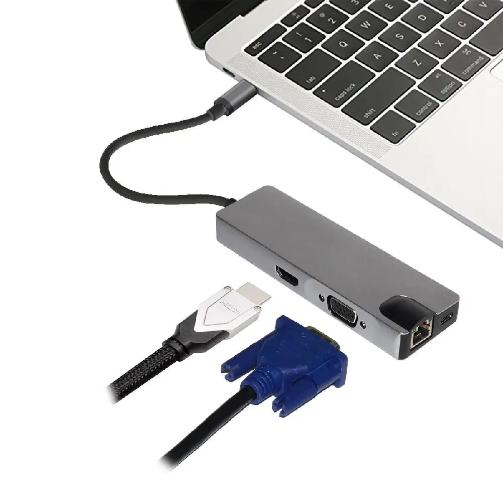8 в 1 USB C концентратор HDMI VGA Ethernet Lan RJ45 адаптер для Macbook Pro Type кардридер 2 3 0 + зарядный