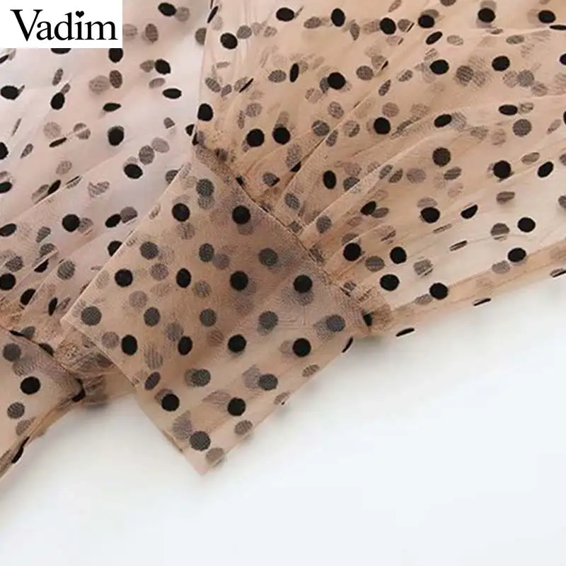 Vadim милый Женский в горошек Блузка фонари рукавом see through из двух частей дизайн