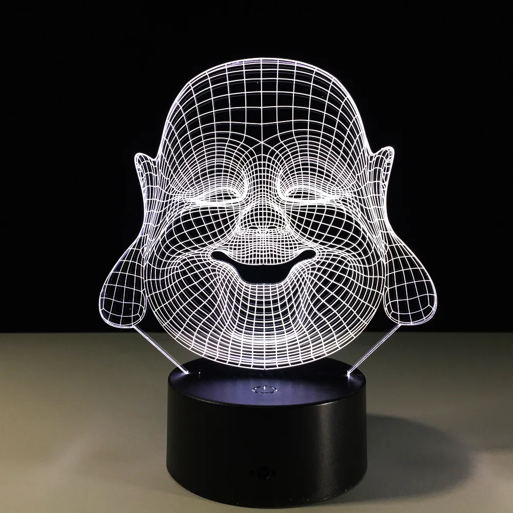 Детская Спальня Ночной светильник 7 Цвета цветная (RGB лампа Будда Майтрея 3D LED Lampara