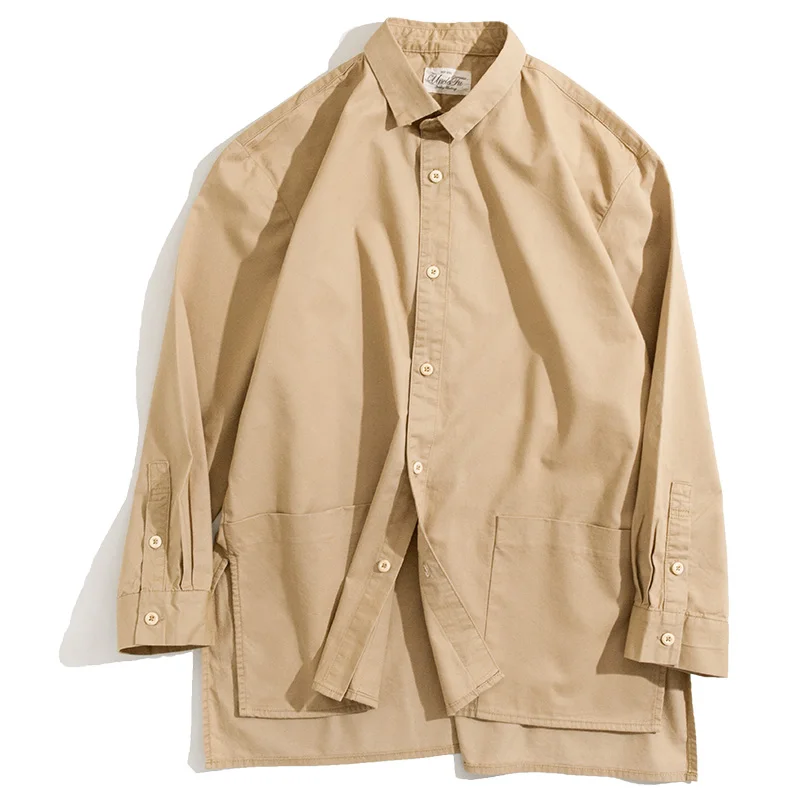 Мужская хлопковая рубашка MADEN с длинным рукавом и высоким низким